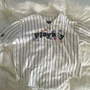 PLAYBOY White and Black Striped Jersey Top